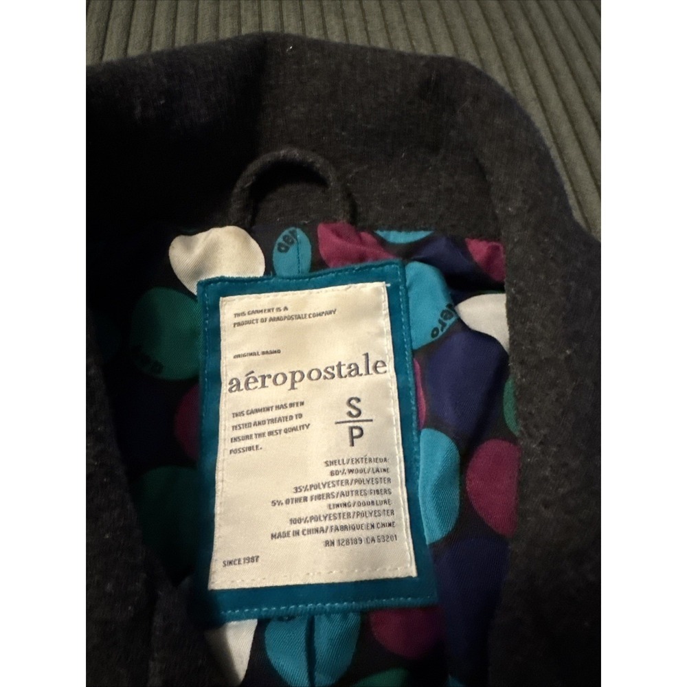 Vintage Y2K Aeropostale Small Grey Wool Blend Peacoat Womens S Double Breasted - Picture 4 of 6